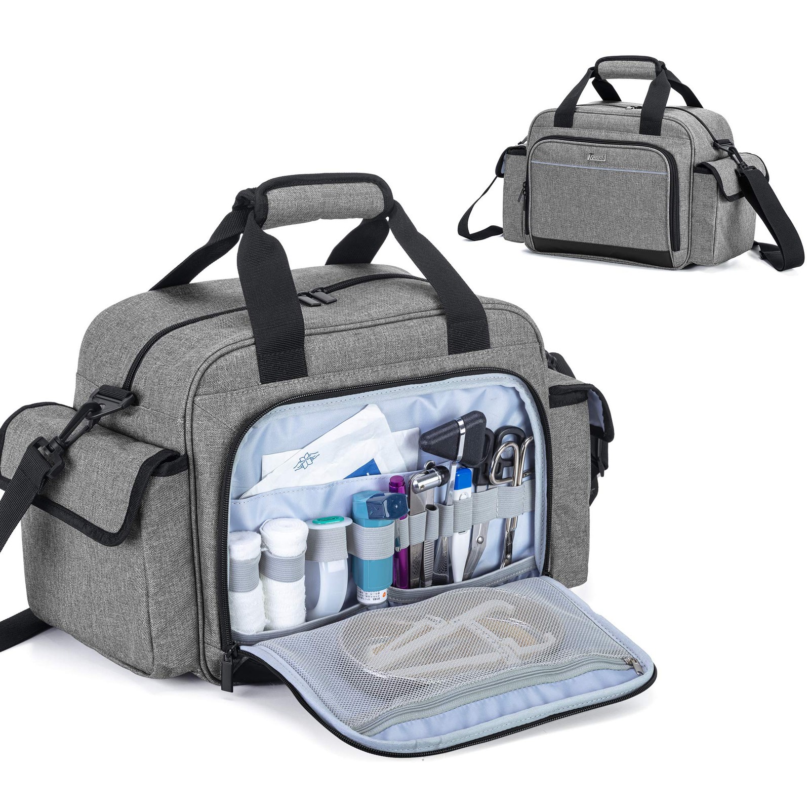 Trunab Home Health Nurse Bag Empty, Portable 1 Count (Pack of 1), Grey
