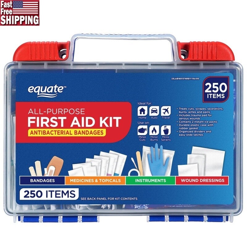 All-Purpose First Aid Kit 250 Pieces Home Auto Travel Office Sports Essentials