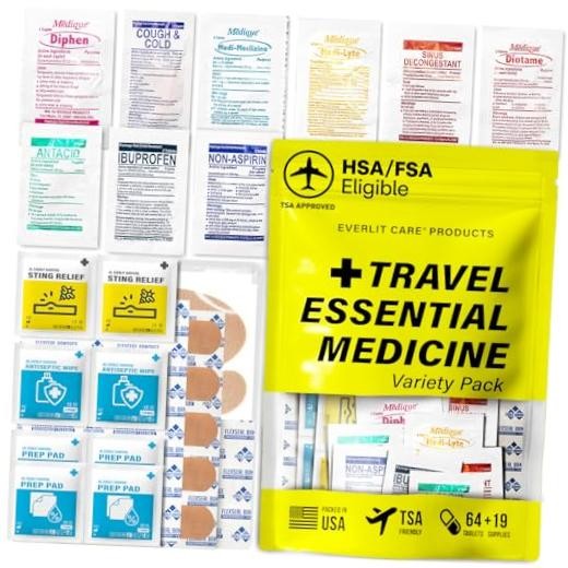 EVERLIT CARE Travel Essential Medicine First Aid Kit I Bonus Refill Pack