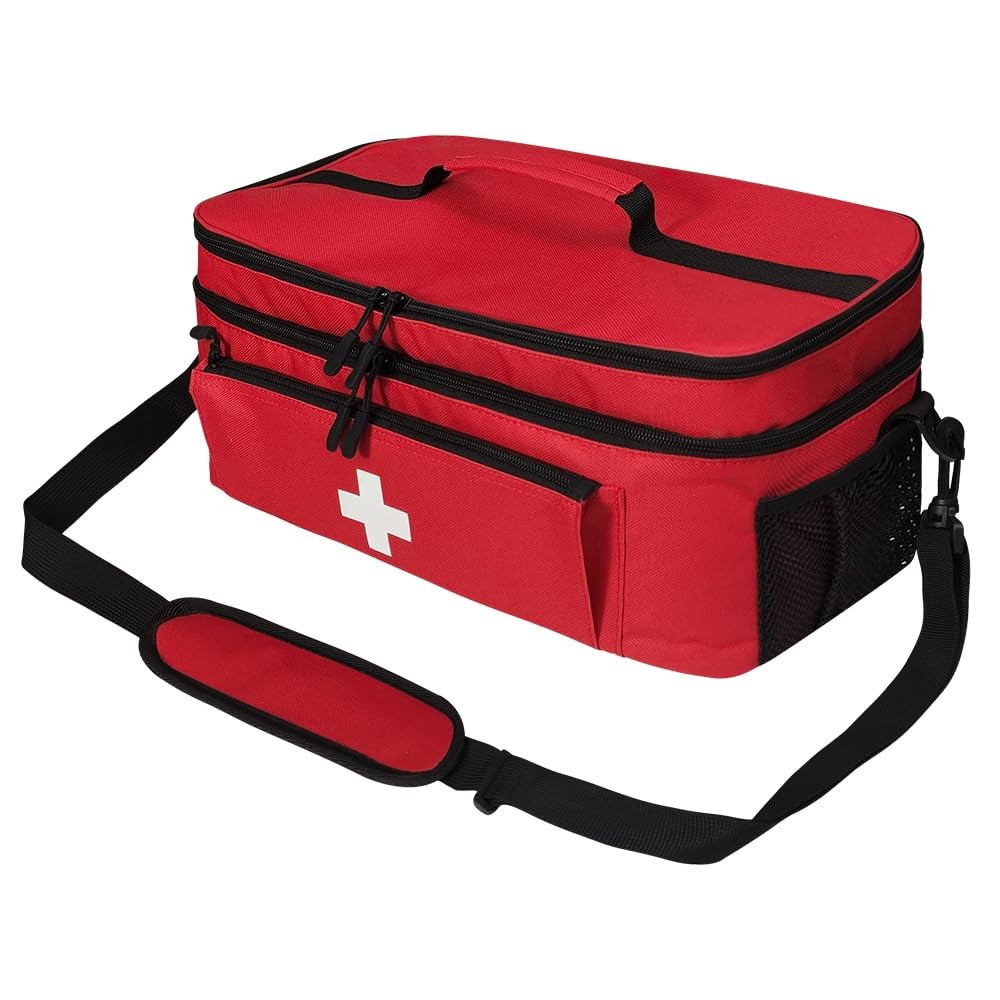 Boczif First Aid Kit, Storage Carry Bag, Red with shoulder strap