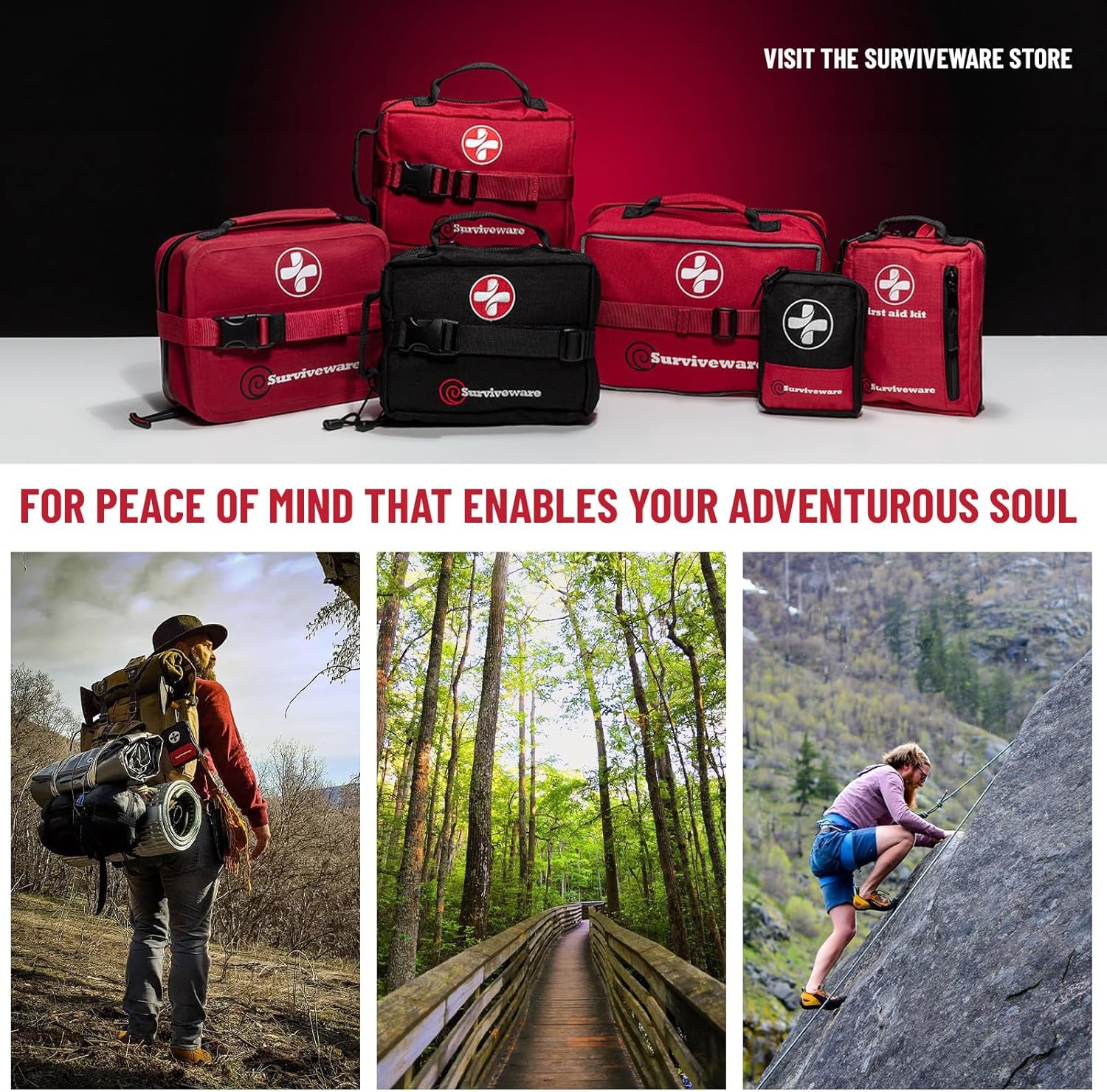 Surviveware 238 Pcs Comprehensive Premium Survival First Aid Kit – Red
