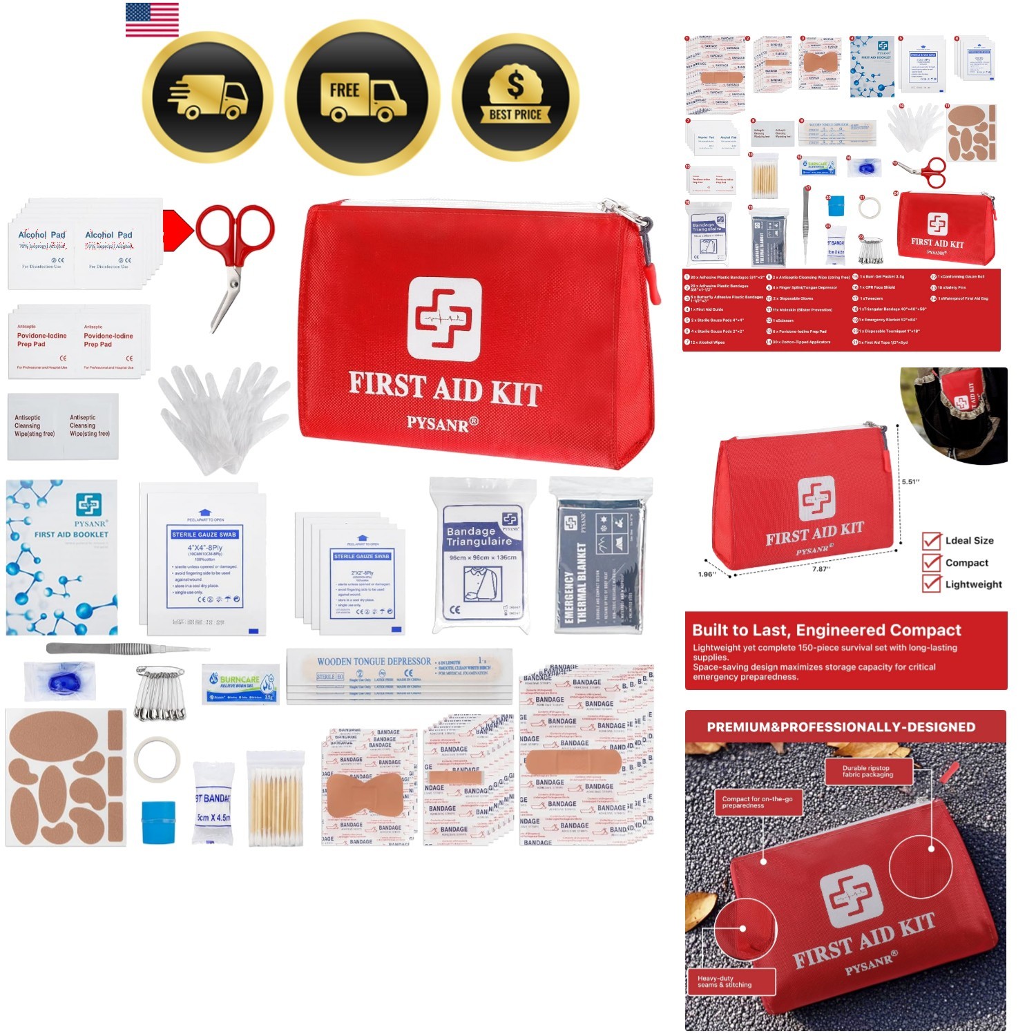 Small First Aid Kit, 150 Piece with Foil Blanket & Scissors, Mini First Aid B…