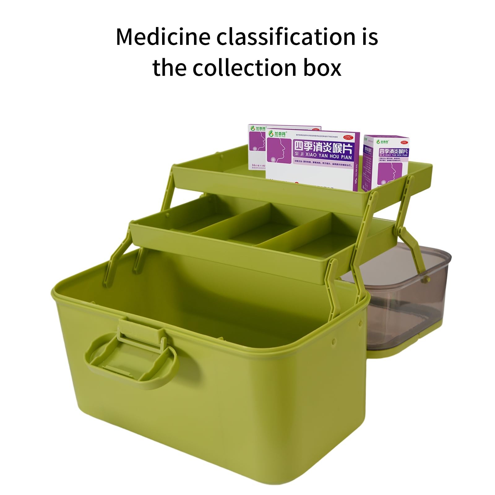 AnRui 3 Tier Medicine Storage Organizer Box, Plastic Empty First Aid Green
