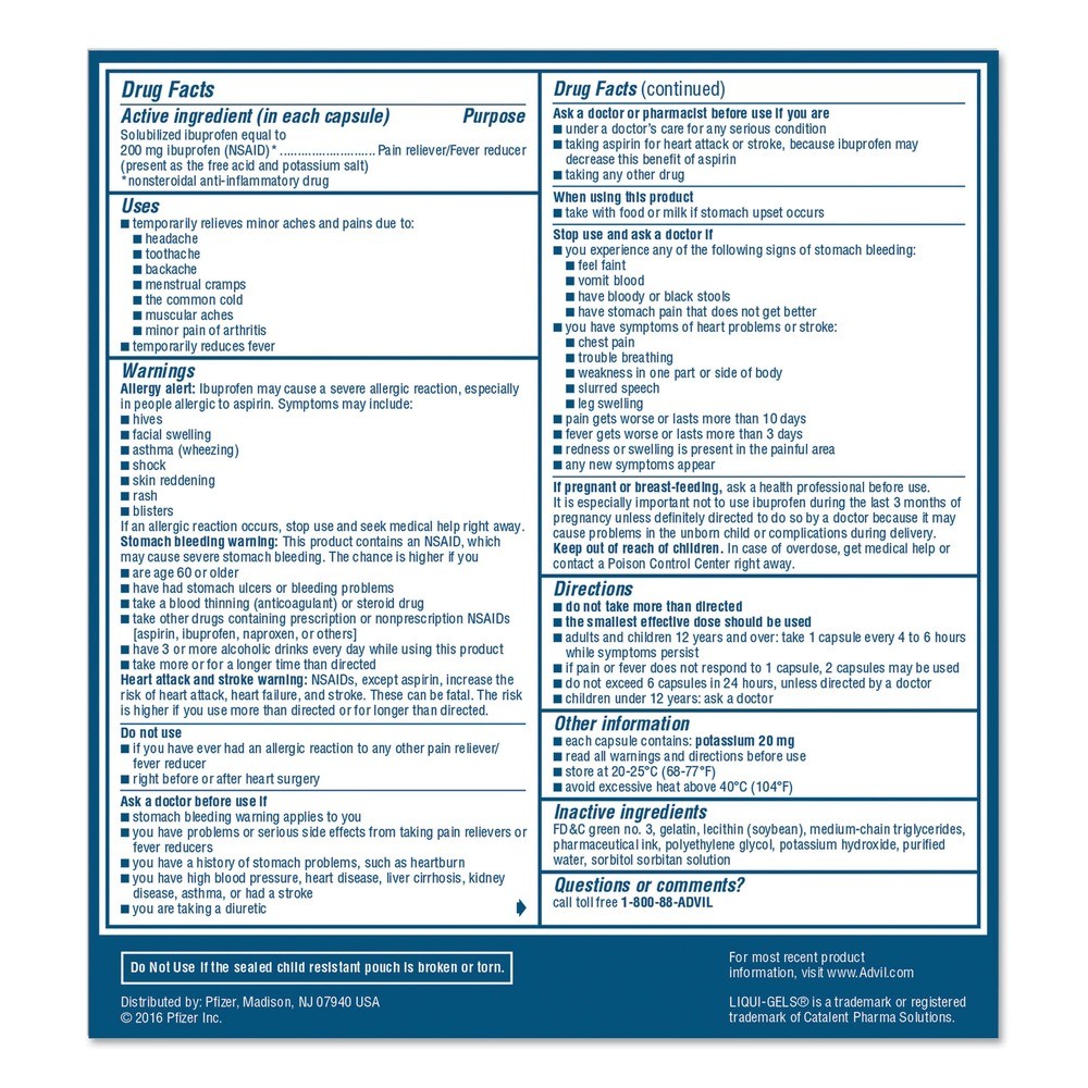 Advil BXAVLQG50BX Liqui-Gels (50/Box) New