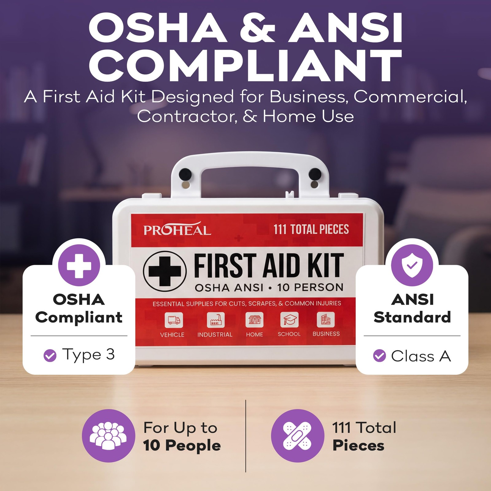 OSHA First Aid Kit 111pcs 10 Person ANSI Class A Wall Mount Emergency Latex