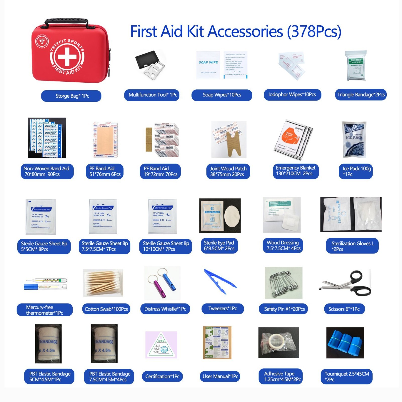 First Aid Kit – 378 pcs Survival kit, emergency supplies, first aid kit camping