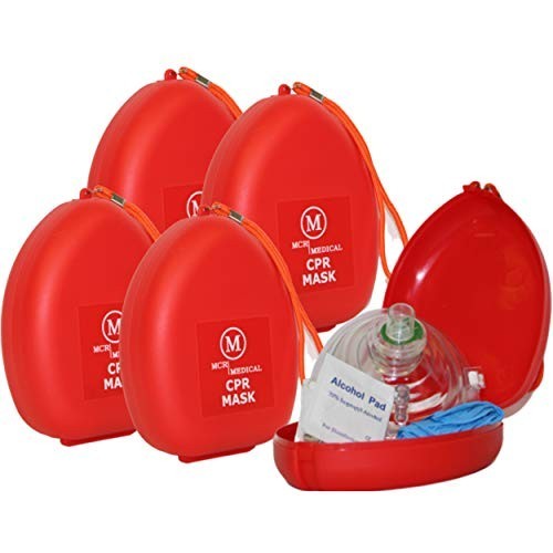 CPR Rescue Masks Pack of 5, Adult/Child Pocket Resuscitators, Hard Case & Strap