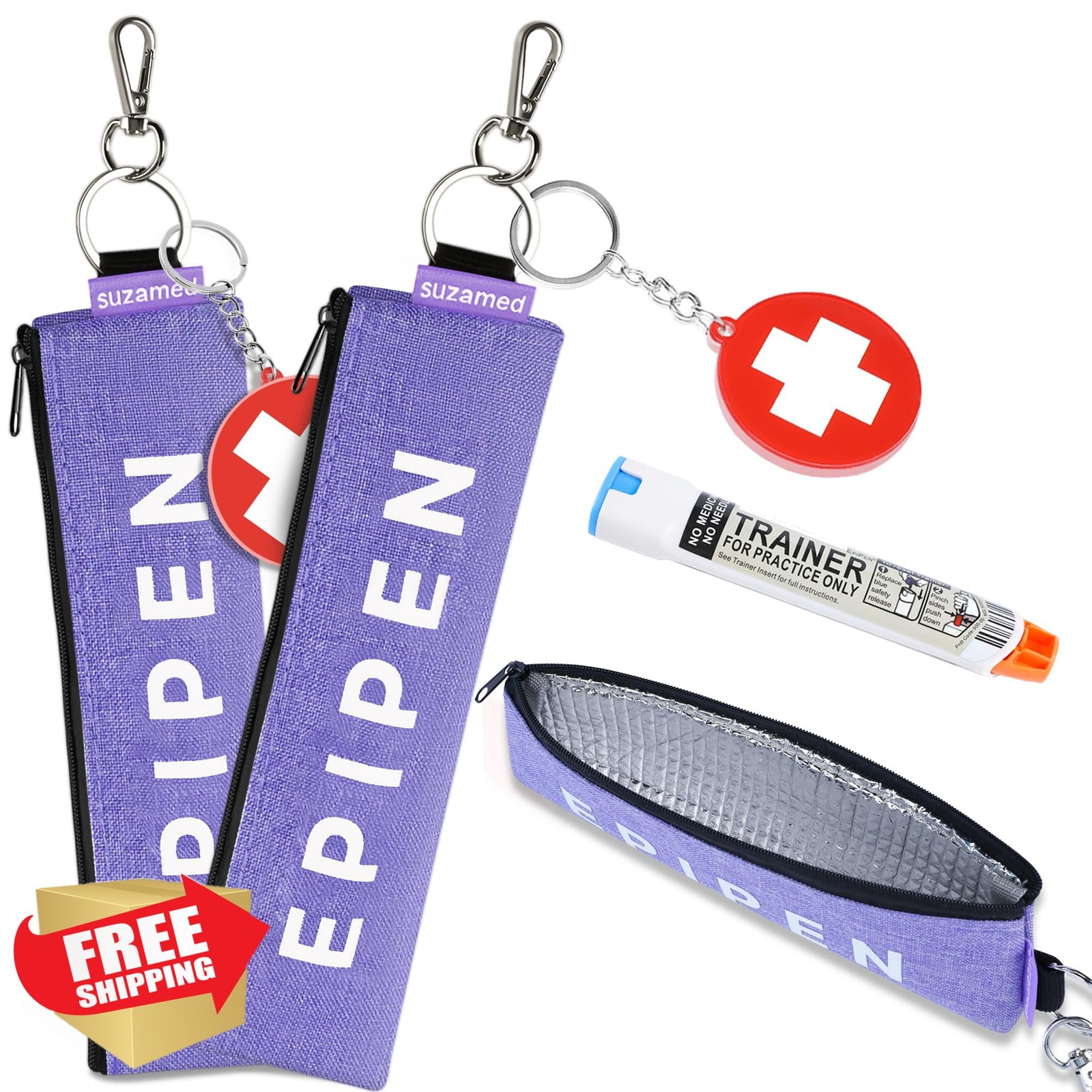 EpiPen Carry Case Insulated Purple Medical Bag Travel Holder 2 Pcs