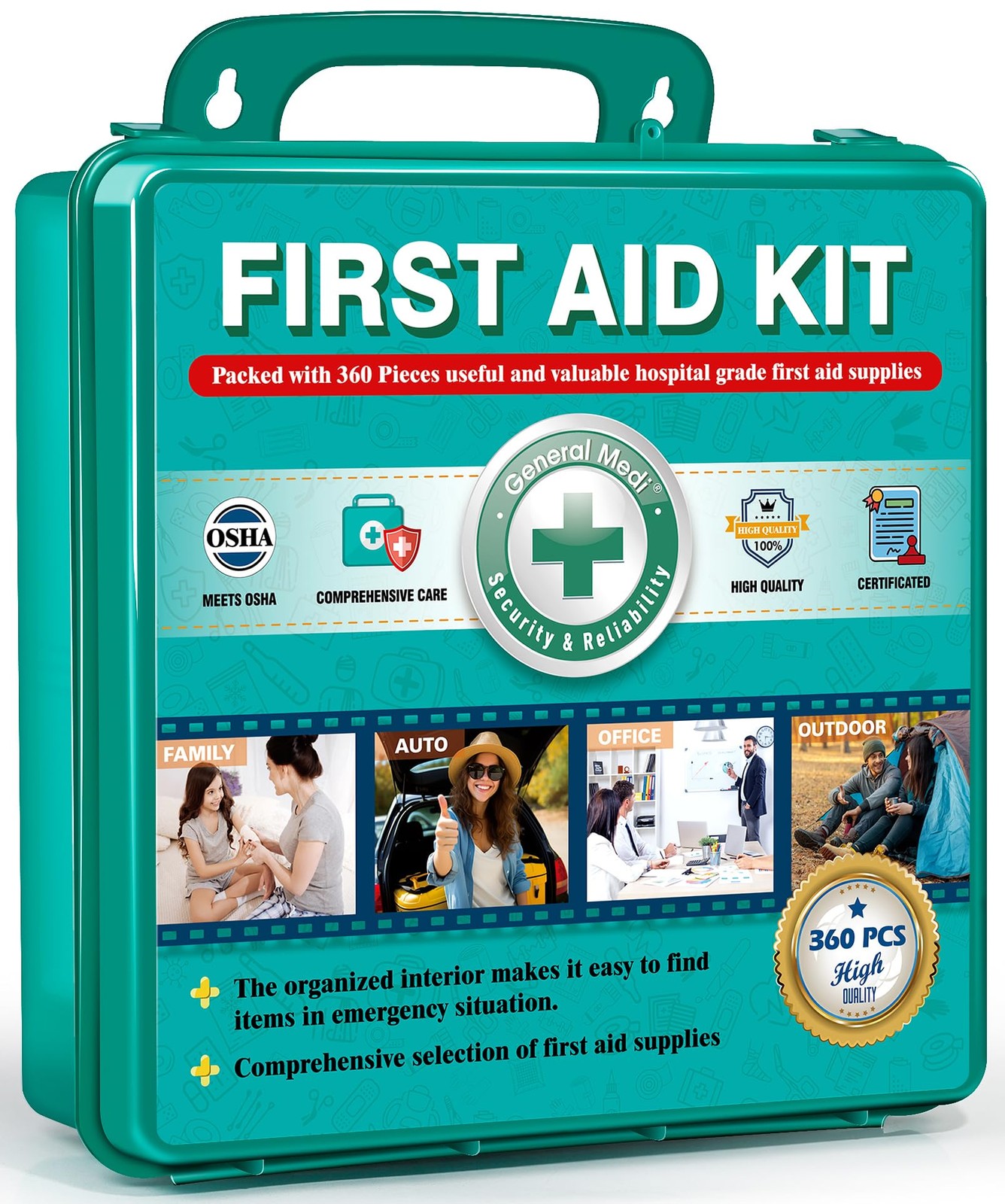 360 Pieces Hardcase First Aid Kit – Comprehensive Large First Aid Box Contain…