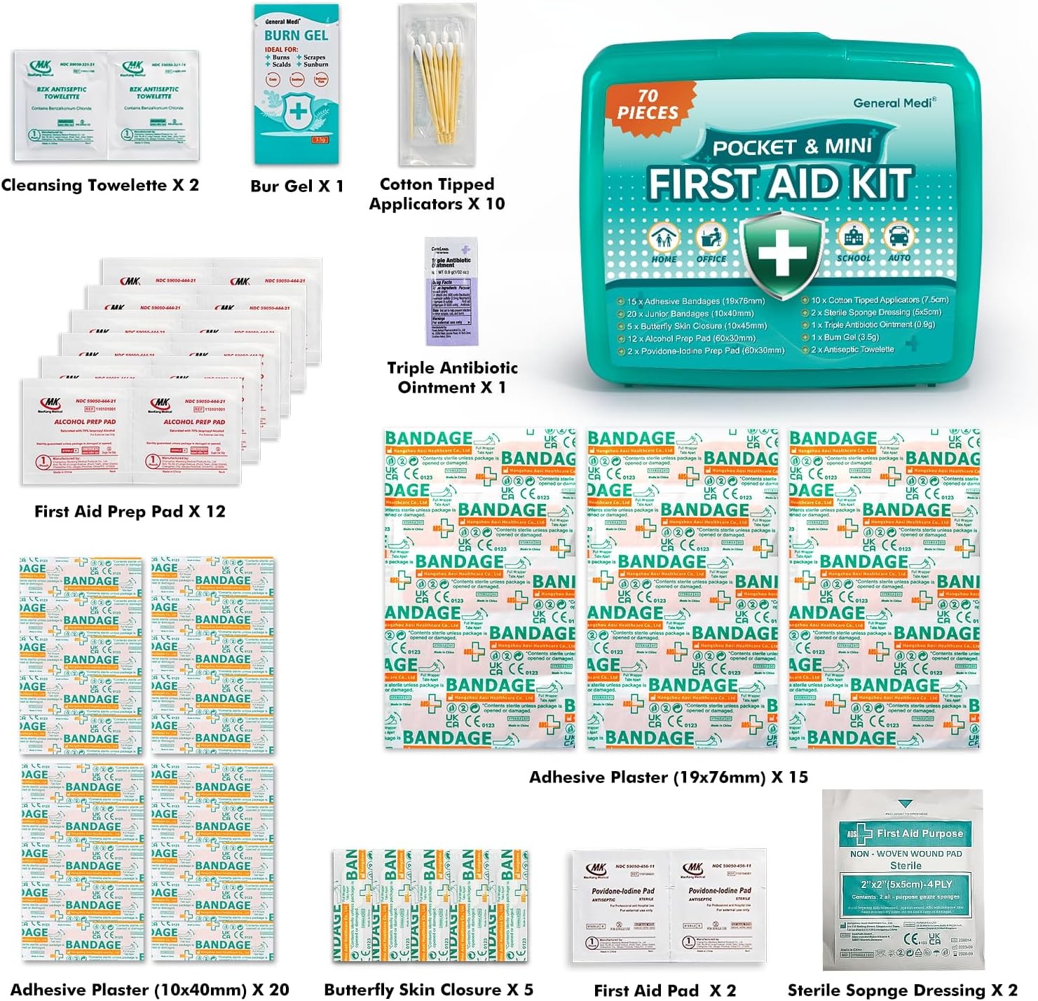 420 Piece First Aid Kit, 6 Individual Boxes of 70 Items Each (420 pcs, 6 Pack)