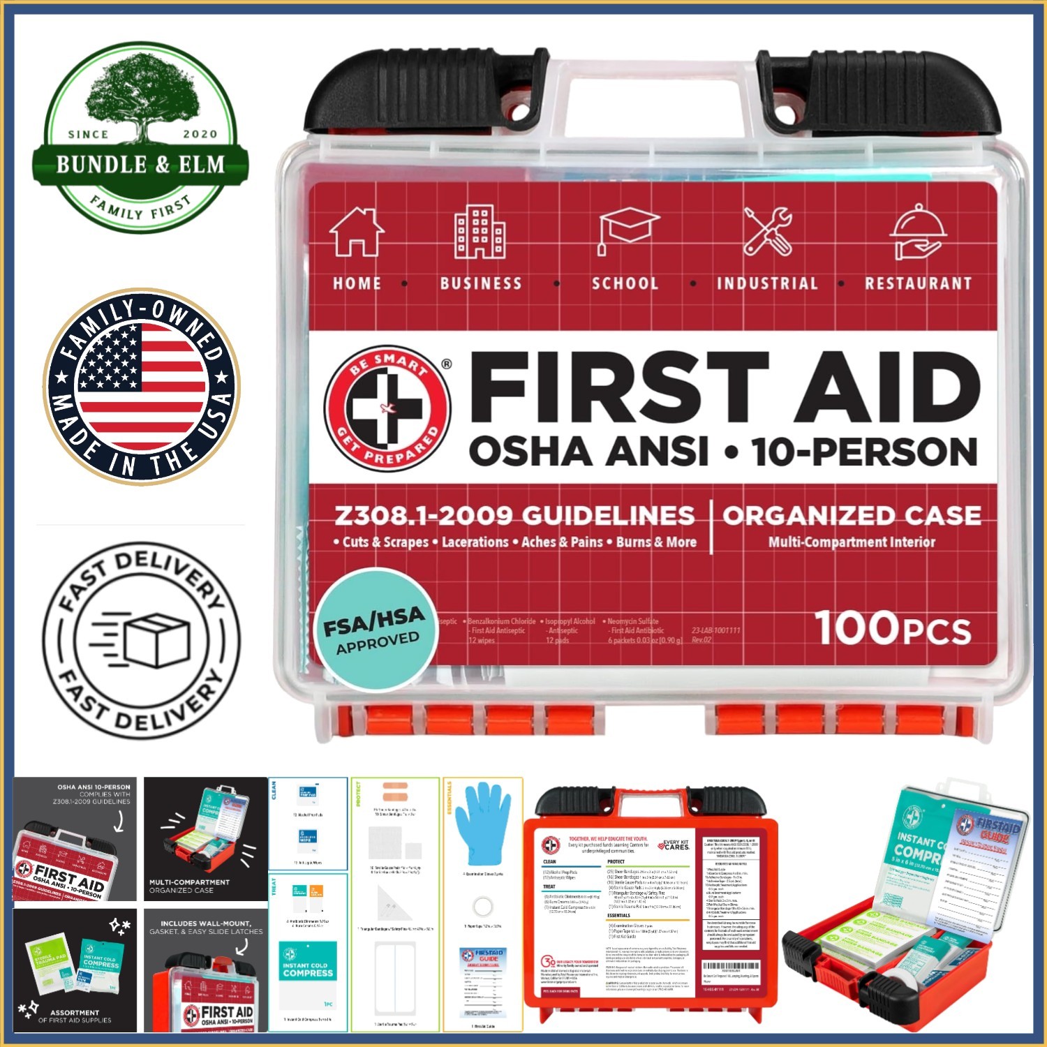 Compact First Aid Kit for 10 Individuals, 100 Pieces for Emergency Preparedness