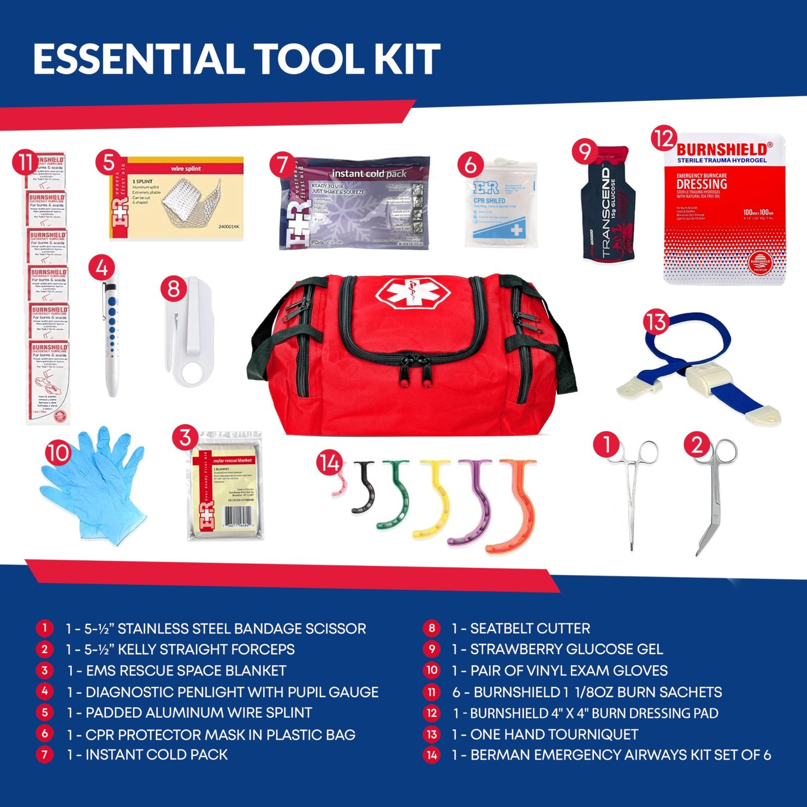 Comprehensive Trauma First Aid Kit – Portable First Responder Bag with Tools, Ga
