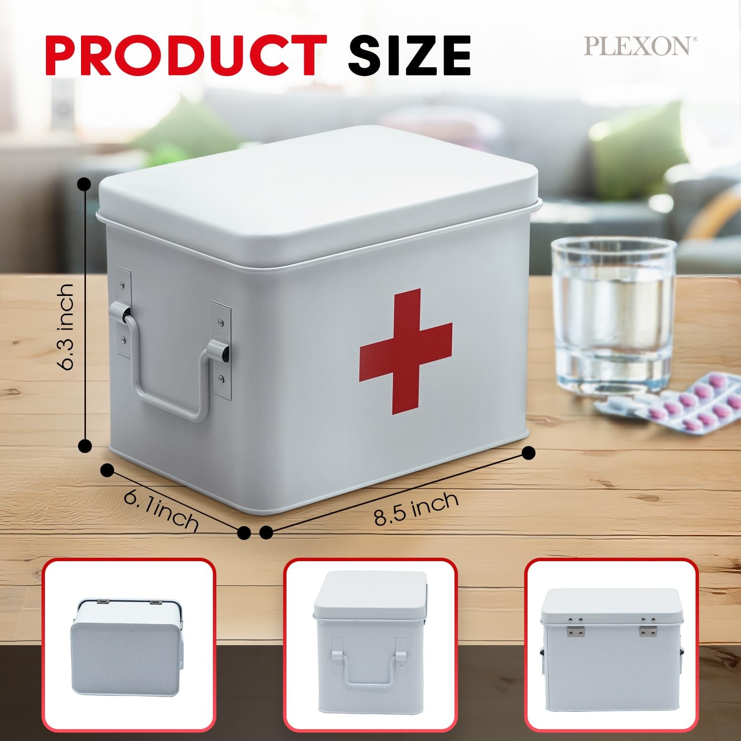 Plexon First Aid Kit, Supplies Bin, 8.47×6.11×6.3 inches, white
