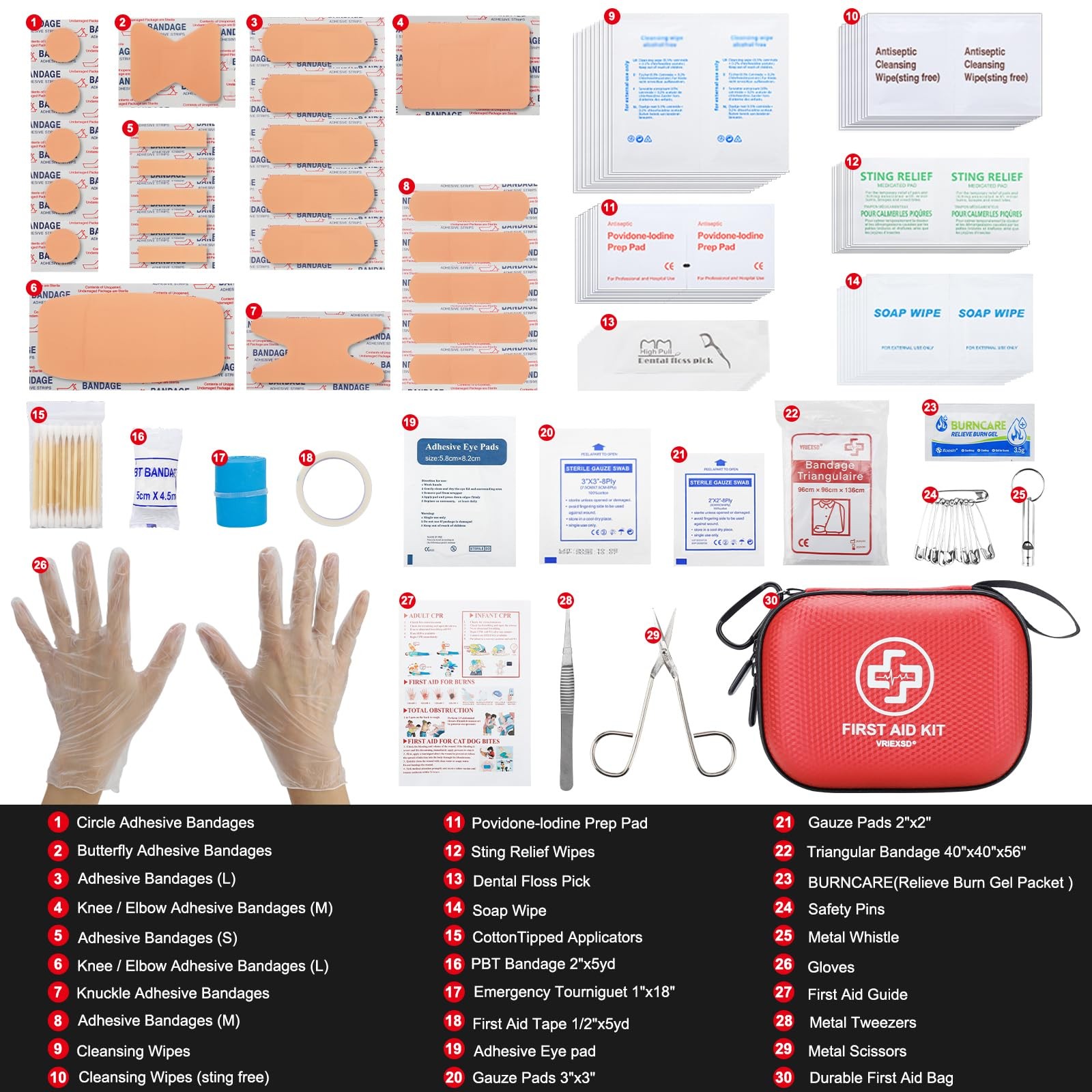 Mini First Aid Kit 150 Piece Small Waterproof Hard Shell Medical Red