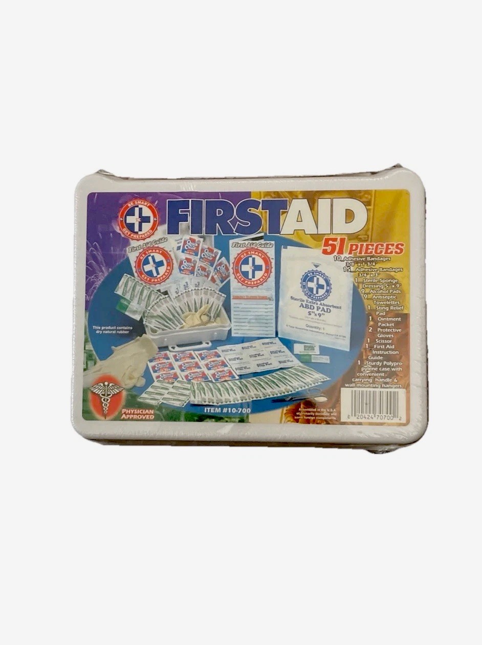 First Aid Kit #10-700-51 Piece for Emergency or Travel Home Use. Hard Case New