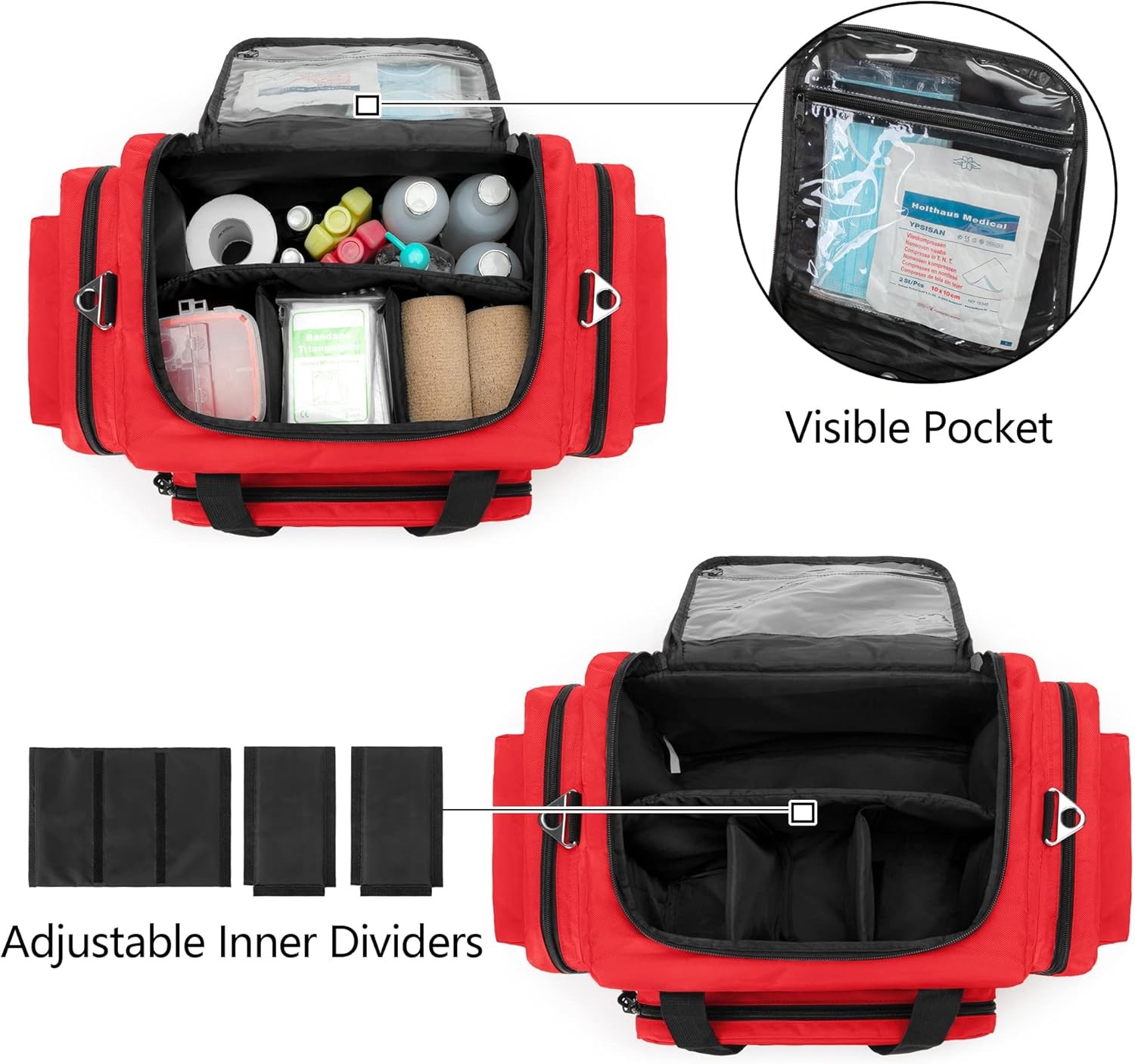 Damero Professional Medical Bag Empty Trauma Bag Red