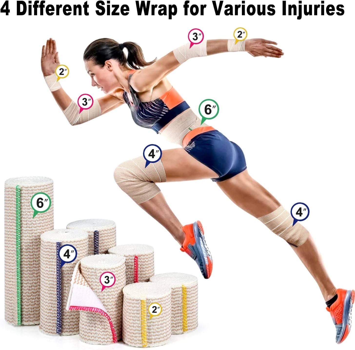 Premium Elastic Bandage Wrap, 6 Pack 4" Cotton Latex Free 4" X 6