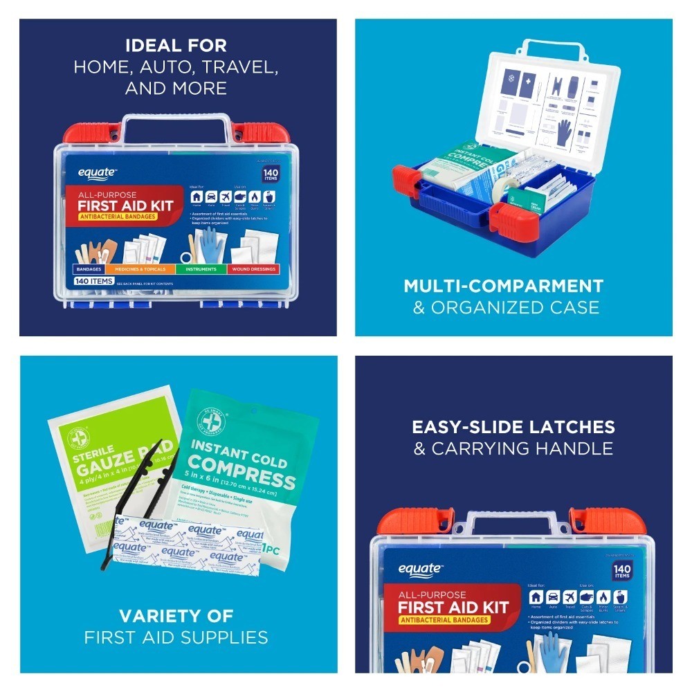 All-Purpose First Aid Kit with Antibacterial Bandages 140 Piece Emergency