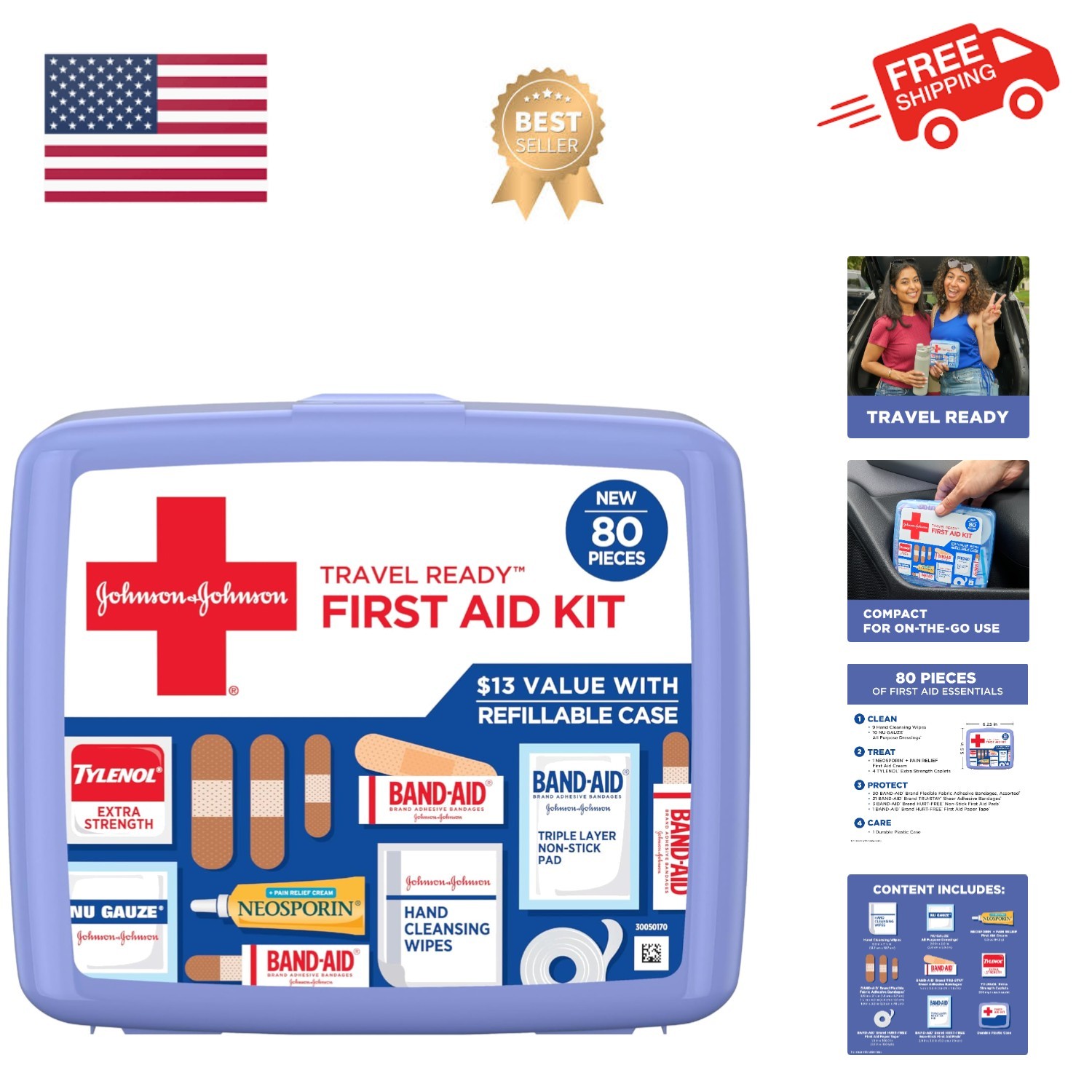 BAND-AID Brand Travel Ready Portable Emergency First Aid Kit for Minor Wound …