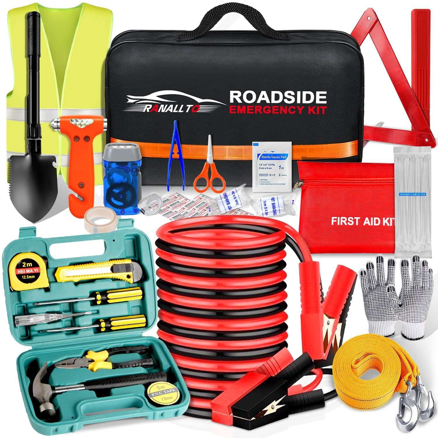Ranallto Car Emergency Roadside Tool kit,Road Side With Repair Tool, Black