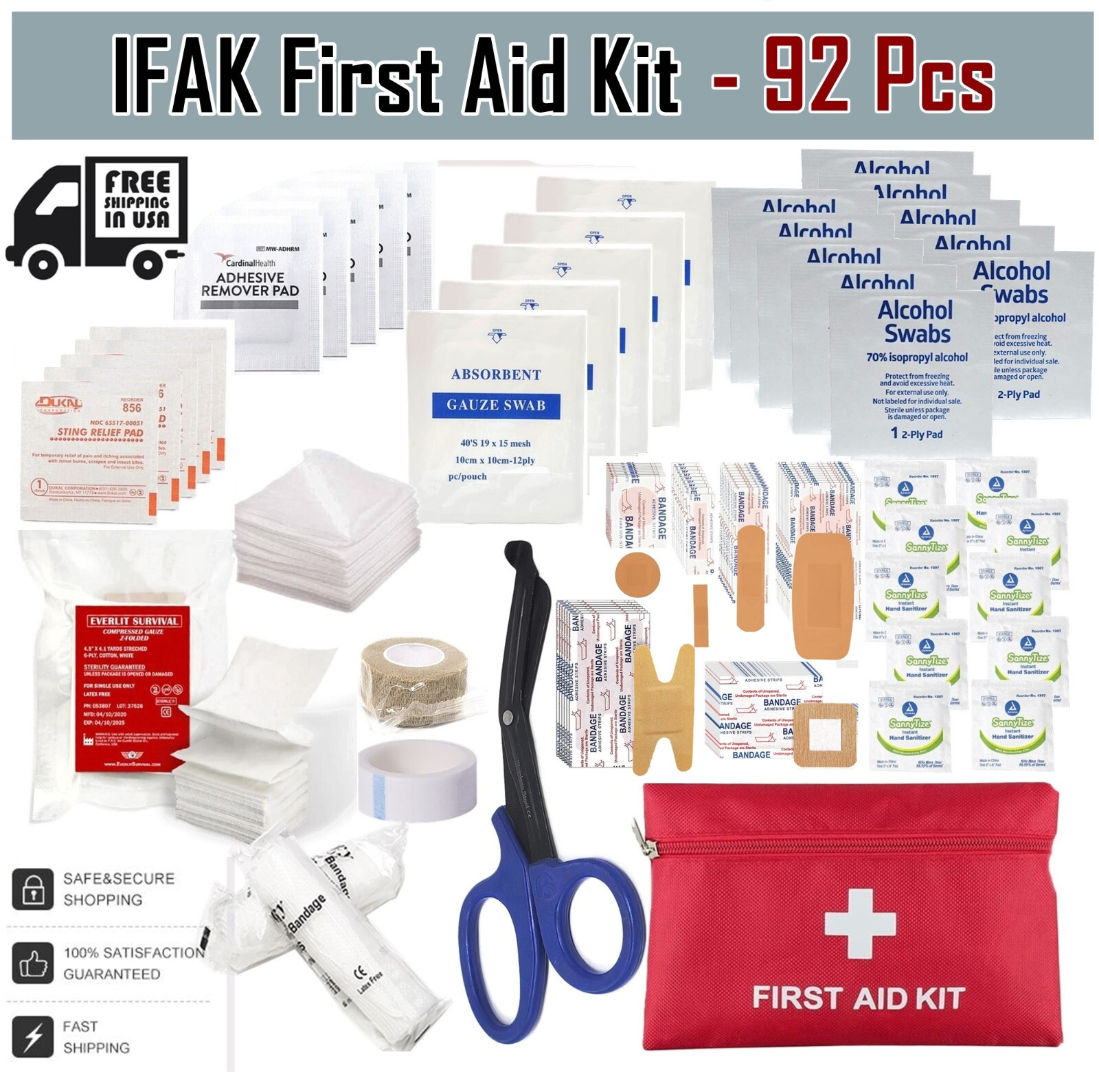 92 Pc Tactical First Aid Kit Emergency Military Trauma Survival Medical Supplies