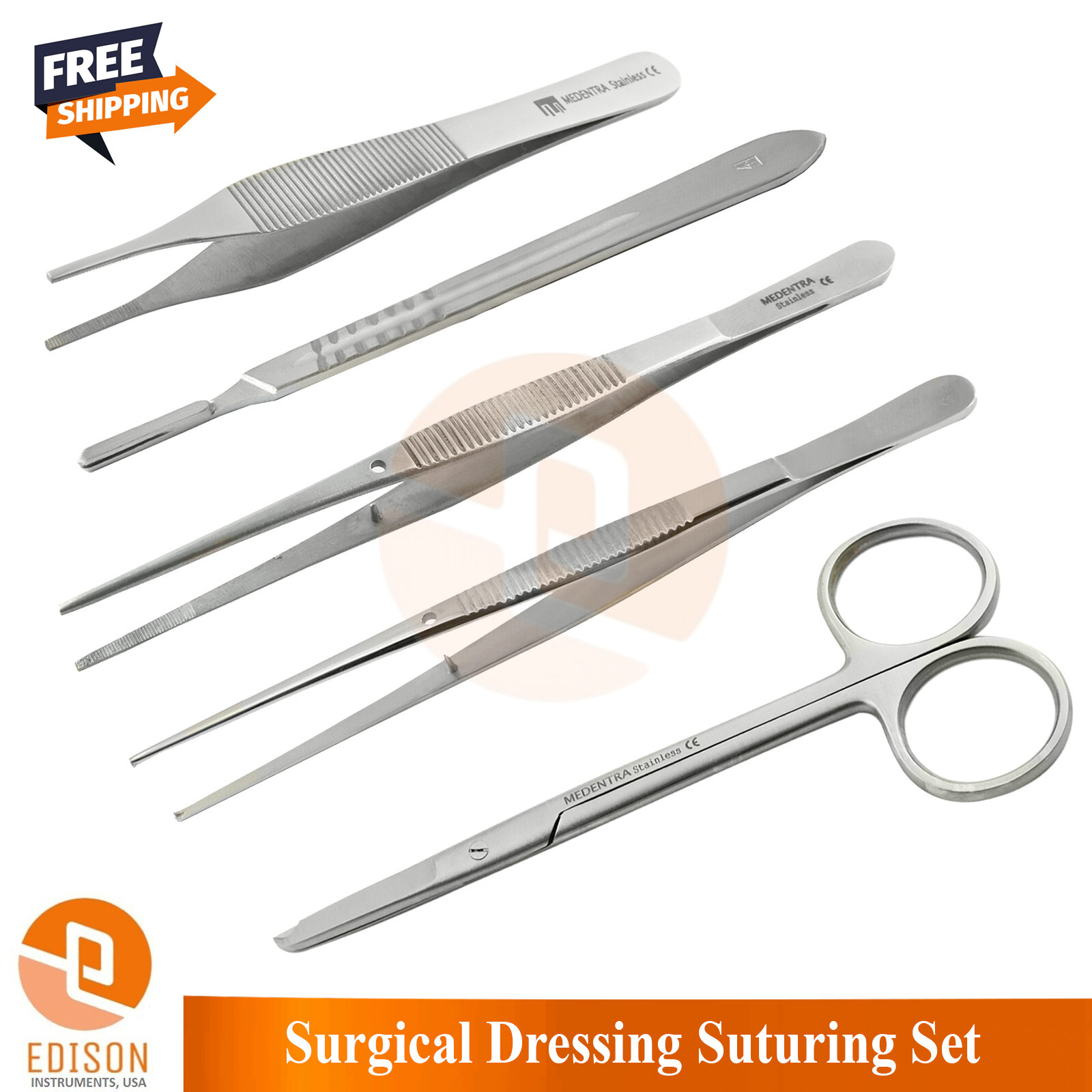 BASIC FIRST AID SET SURGICAL STITCH SCISSORS DRESSING TISSUE TWEEZERS SCALPEL