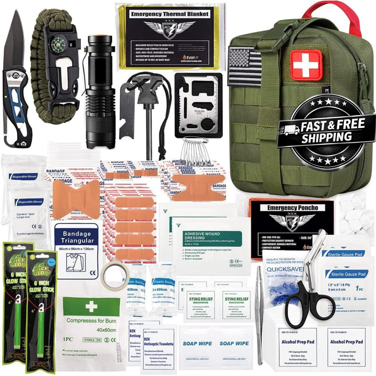 250Pc Survival First Aid Kit IFAK Molle EMT Trauma Emergency Camping Hiking Bag