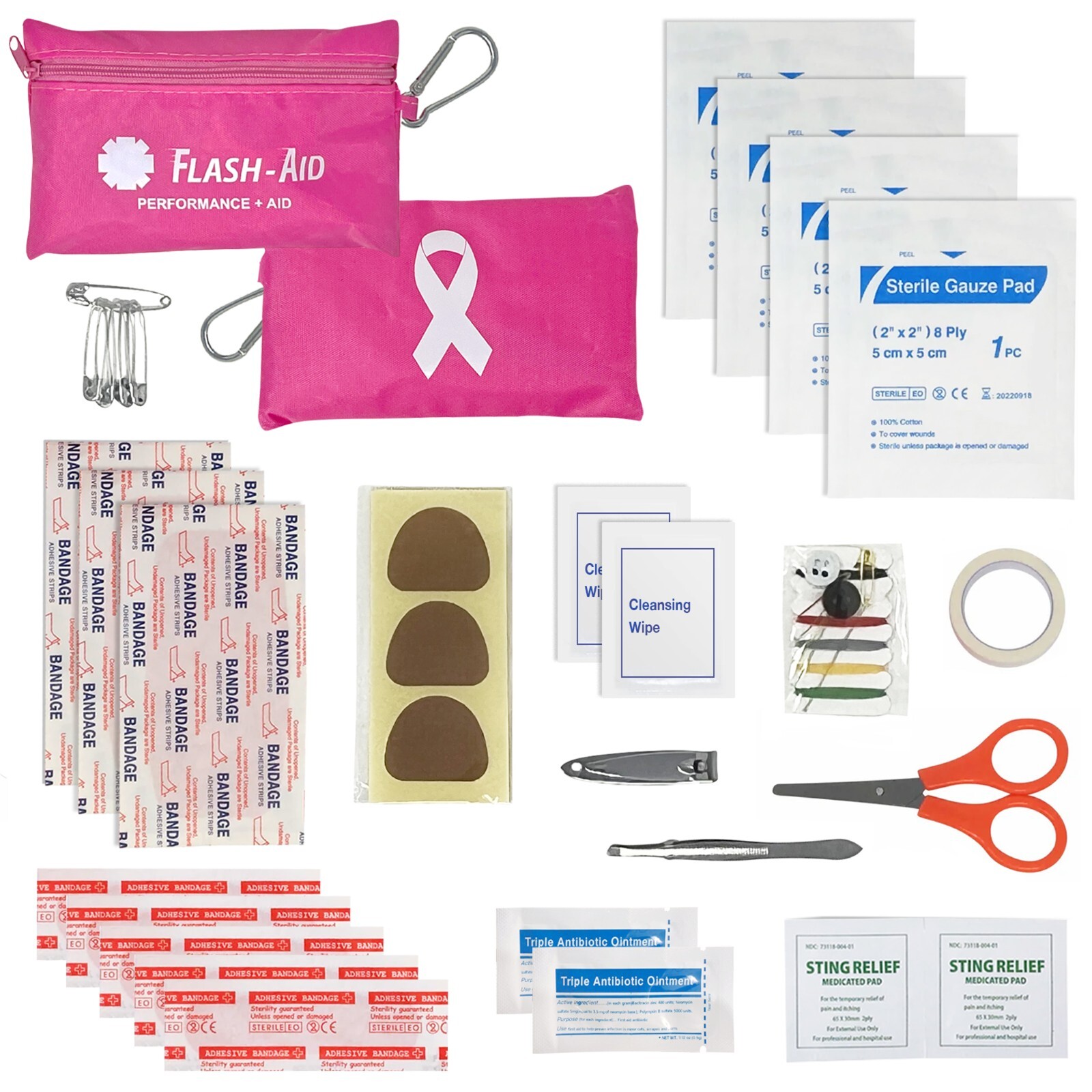 Pink First Aid Kit for Breast Cancer Charity Walks (2-Pack Mini First Aid Kits)