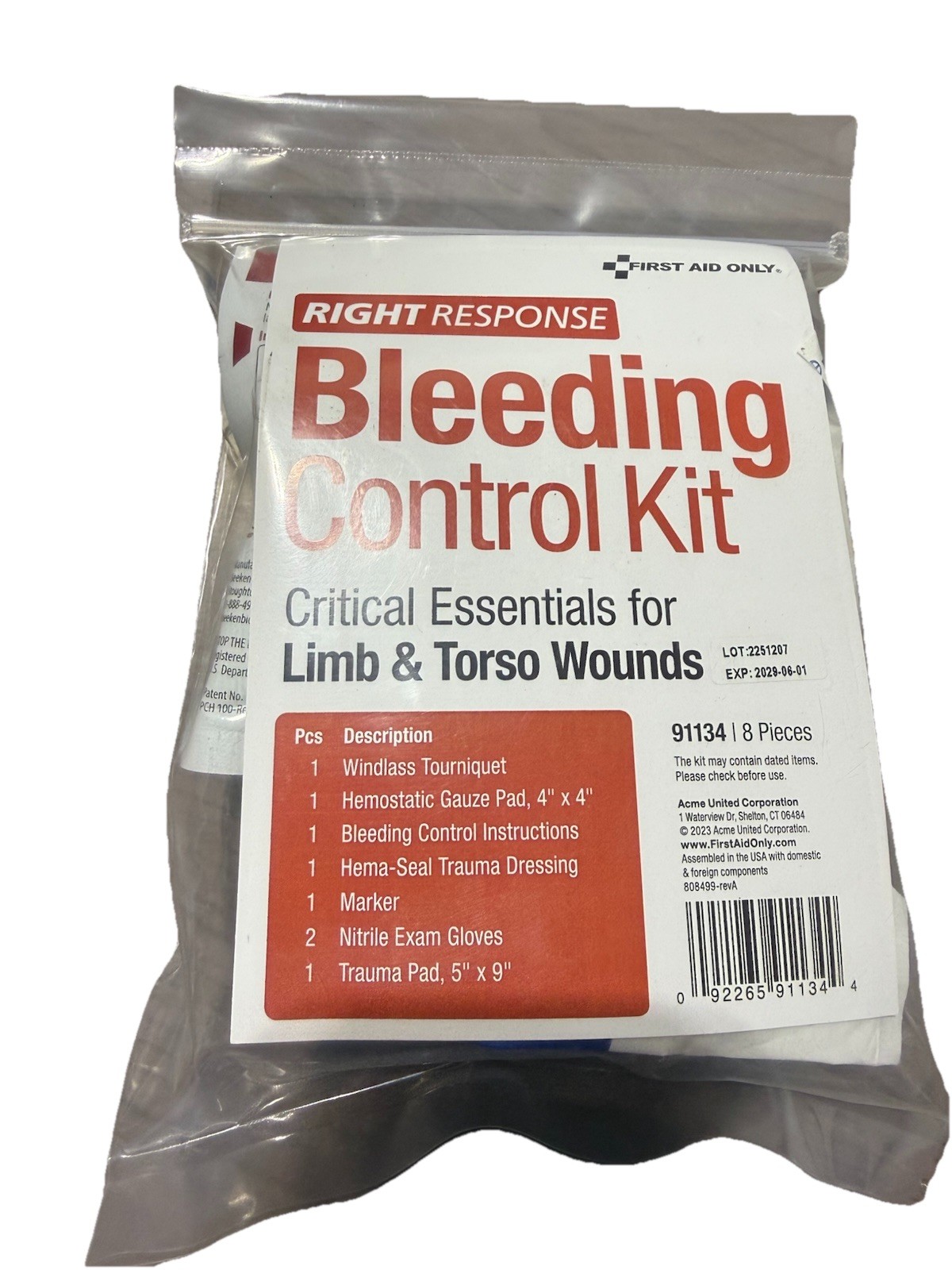 Right Response Bleeding Control LIMB AND TORSO Kit 8 Pieces New