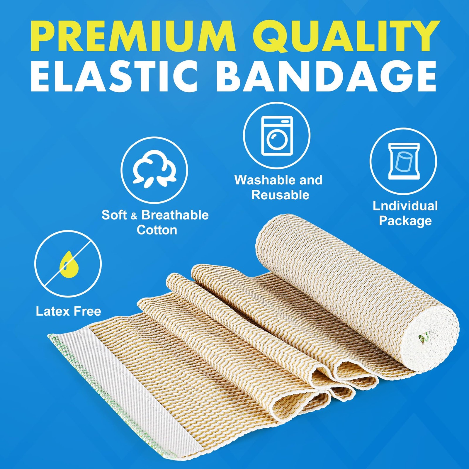 LotFancy Elastic Bandage Wrap, 4 Pack 6 Inch 6 x 15 Feet (Stretched)