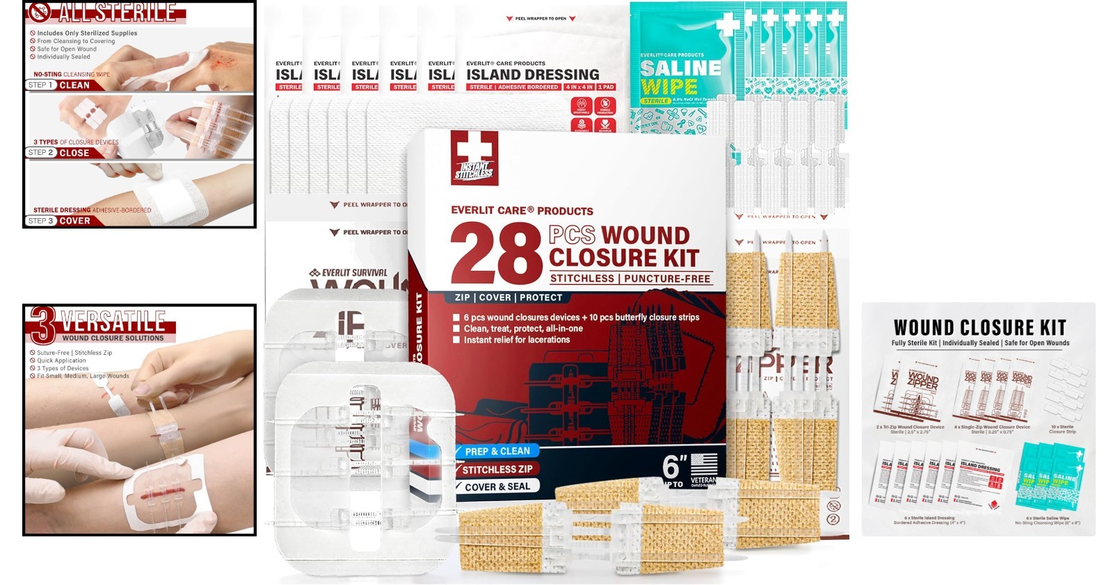 28-Piece Wound Closure Kit – Suture-Free, Waterproof & Sterile First Aid Ease