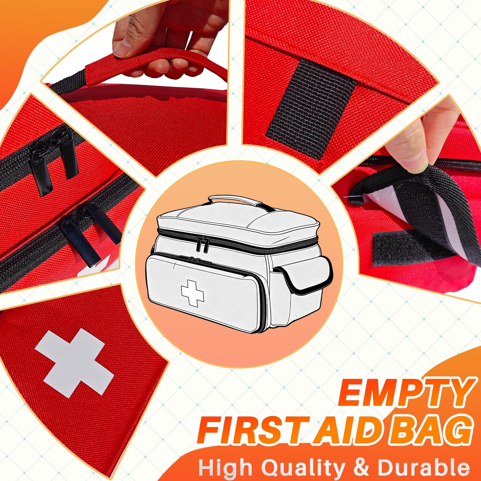 MiimGogo First Aid Bag Empty 12" x 9" x 7" Medical Red Pill Small,