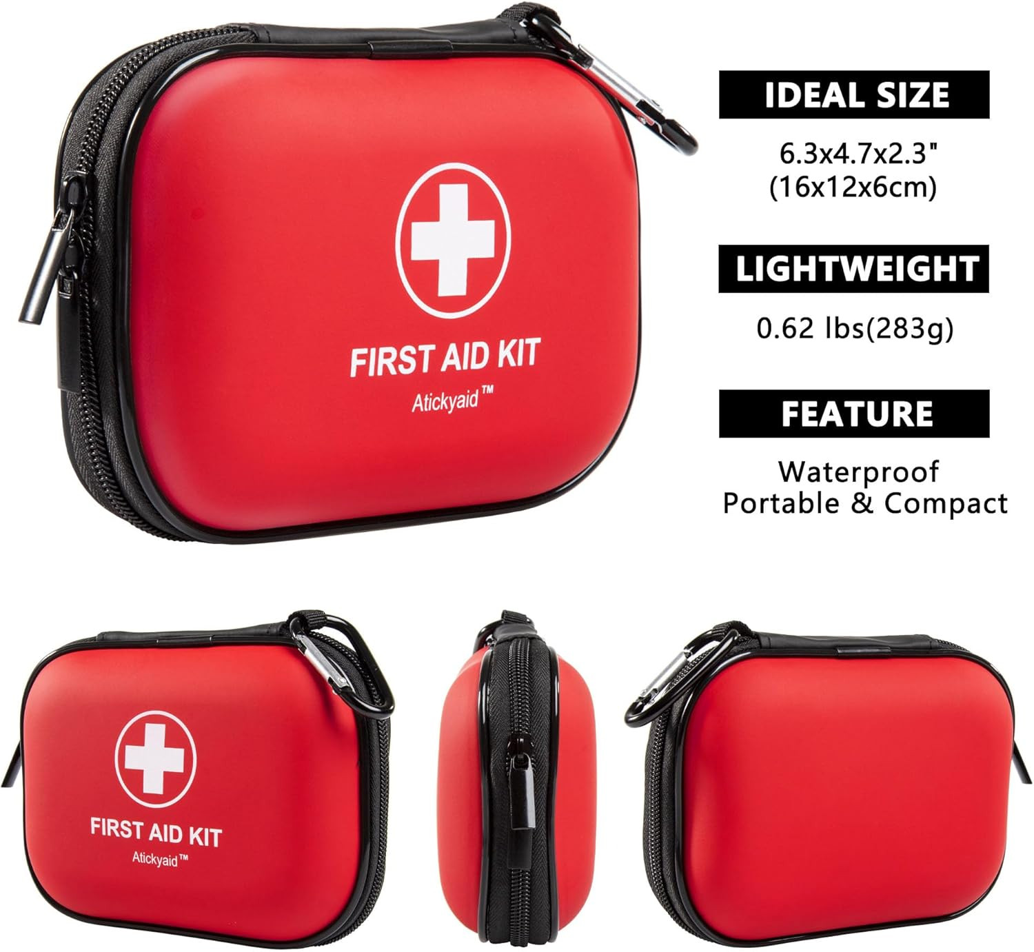Mini First Aid Kit – 120 Piece Small Waterproof Hard Shell Medical Kit for Car,