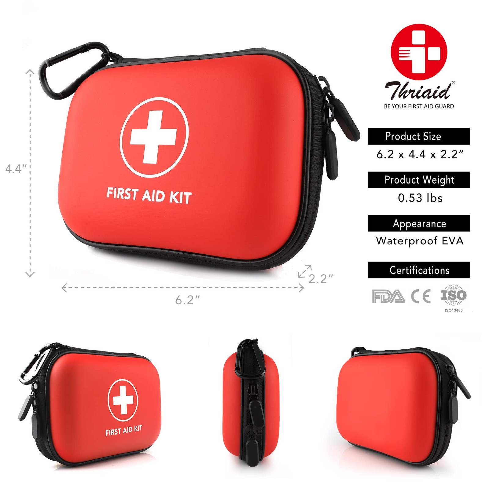 Mini First Aid Kit, 100 Pieces Water-Resistant Hard Shell Small Case – Red