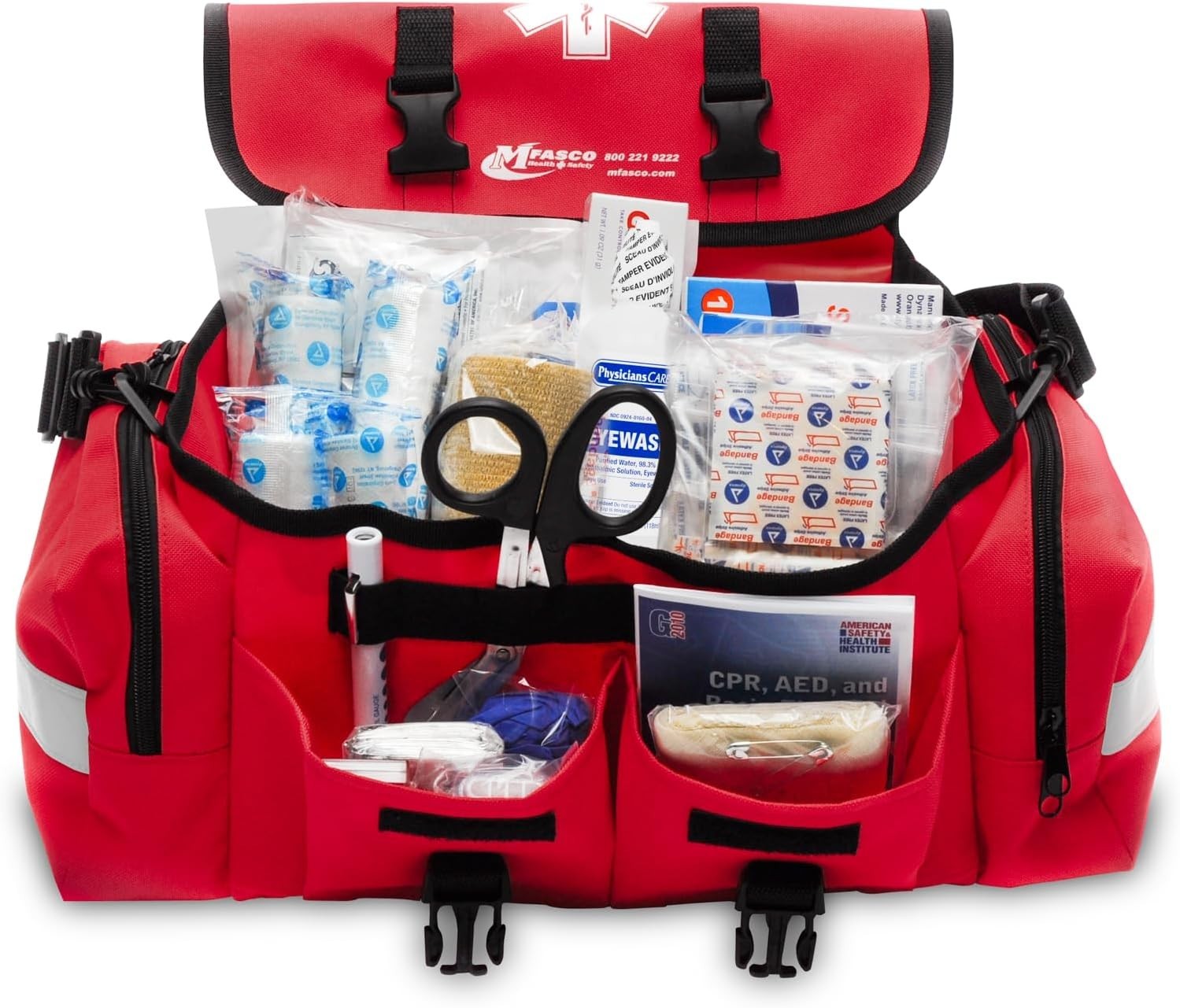 MFASCO First Aid Kit – Fully Stocked Portable Reflective Bag -First Responder Em