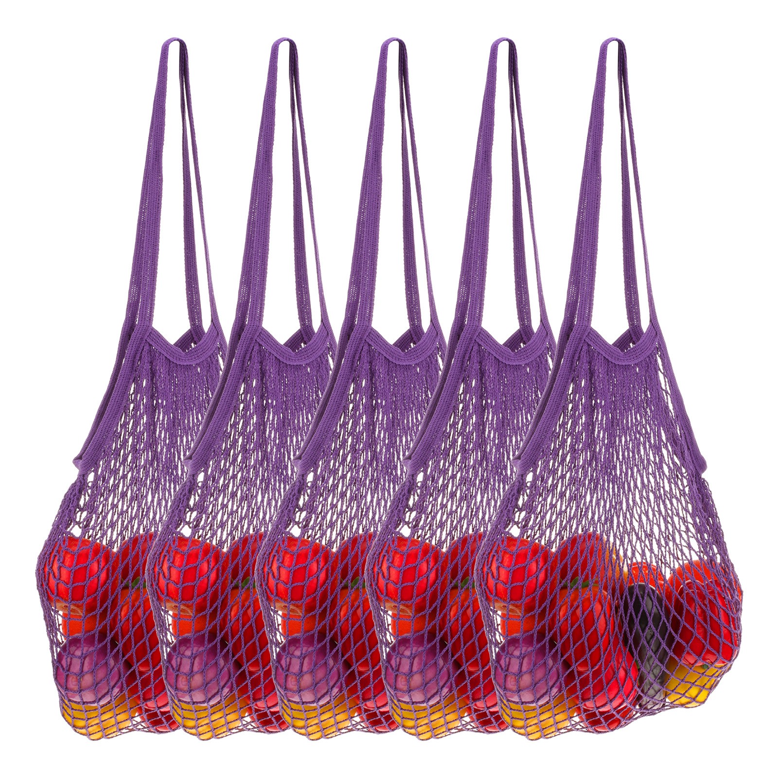Reusable Mesh Produce Storage Bags Washable Portable Bag (Set of 5Pcs,Purple)