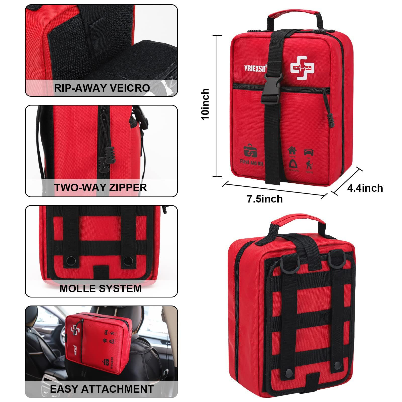 VRIEXSD 400 Piece Large First Aid Kit Premium Emergency Kits for Home, Red