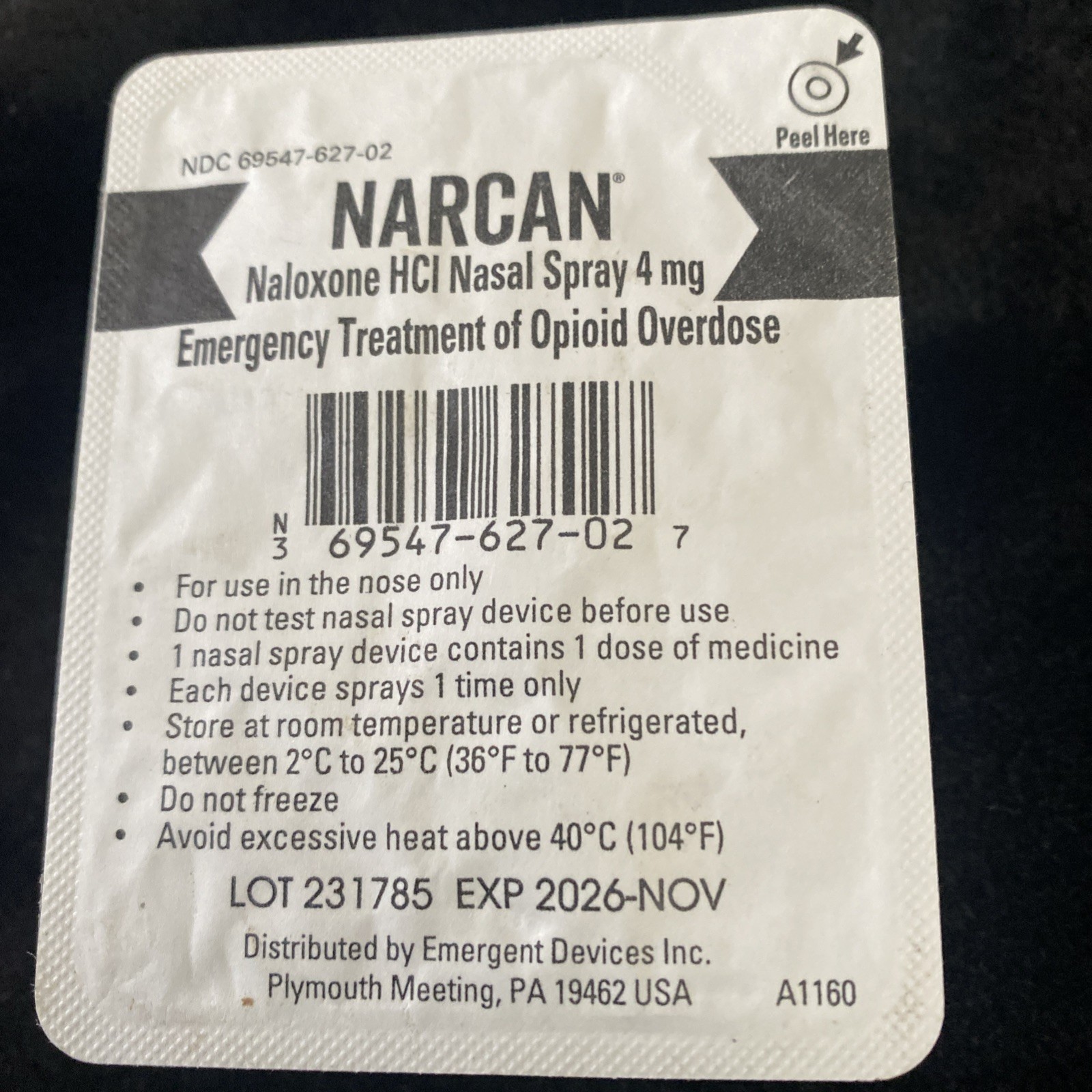 Overdose Narcan Rescue kit inc Naloxone, gloves and Rescue breathing shield