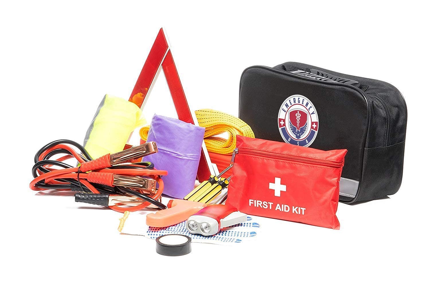 Roadside Car Emergency Kit – First Aid Set, Jumper Cables, Tow 1, Black