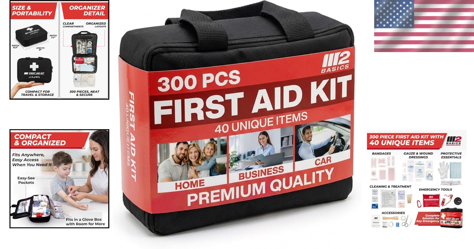Versatile 300-Piece Emergency First Aid Kit for Home, Car & Adventure Travel