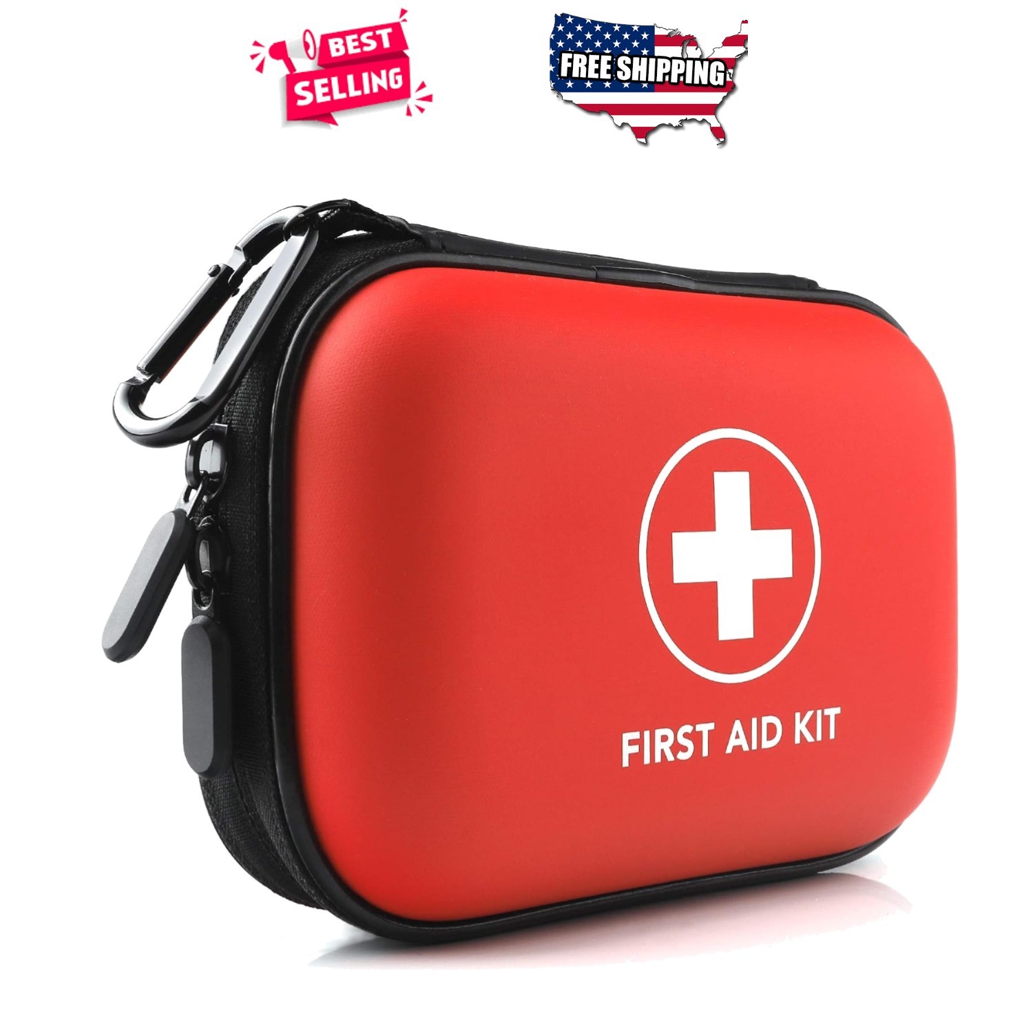 Mini First Aid Kit 100 Piece Water Resistant Hard Shell Case Travel Home Car Red