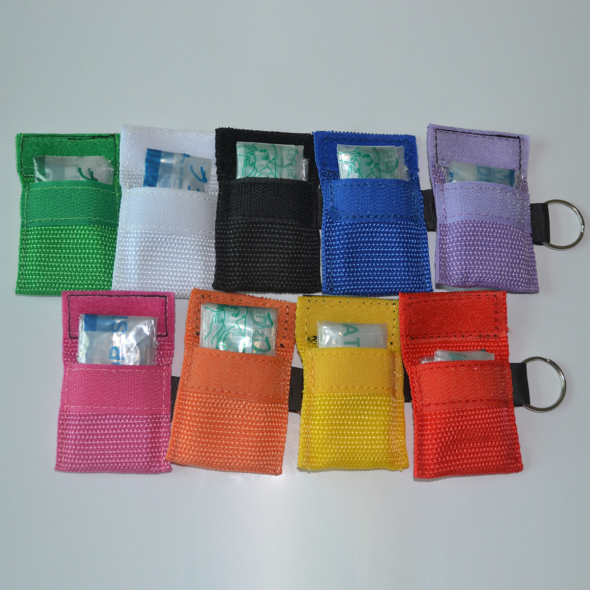 9 colors CRP Face Shield Nylon Keychain Pouch Printed cpr Bag Valve shield