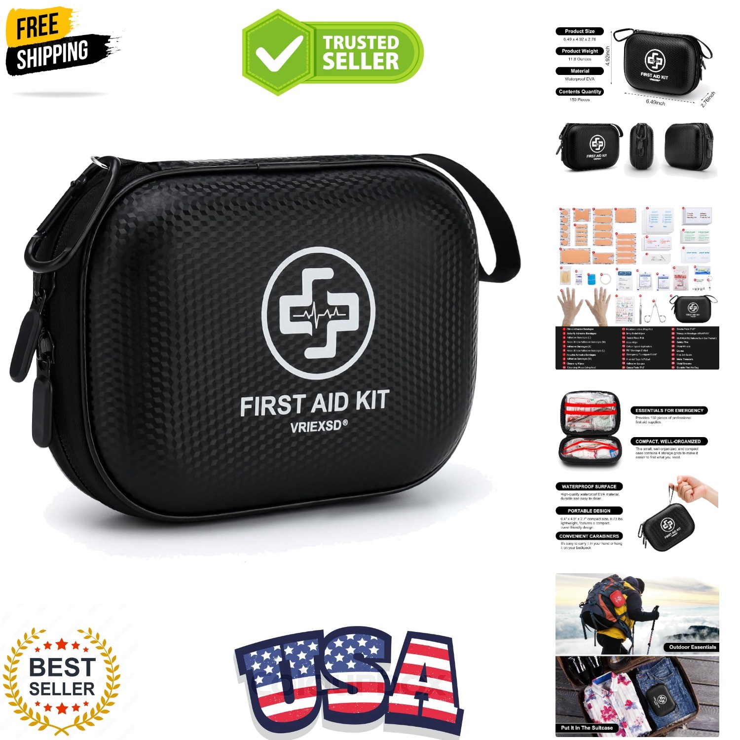 Mini First Aid Kit – 150 Piece Small Waterproof Hard Shell Medical Kit for Ho…