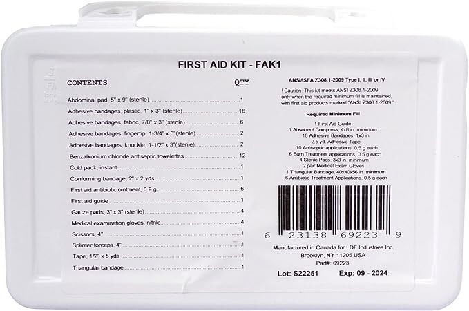 First Aid Kit Minor Emergencies ANSI Weatherproof Plastic Case (FAK1-15P)