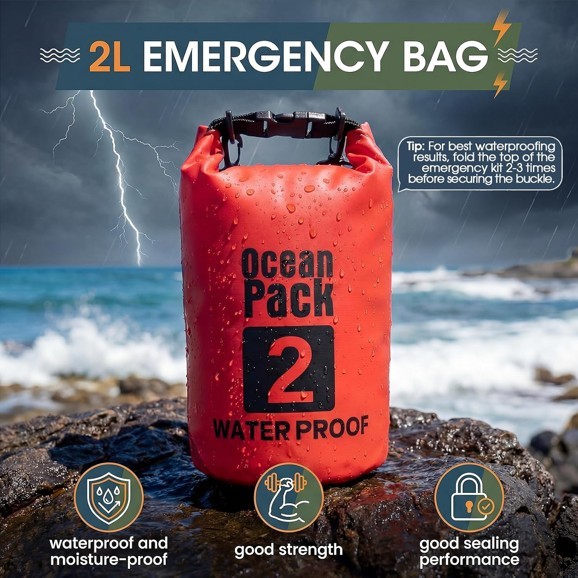 Boat Safety Kit Waterproof Dry Bag LED Flashlight Survival Whistle Float Line