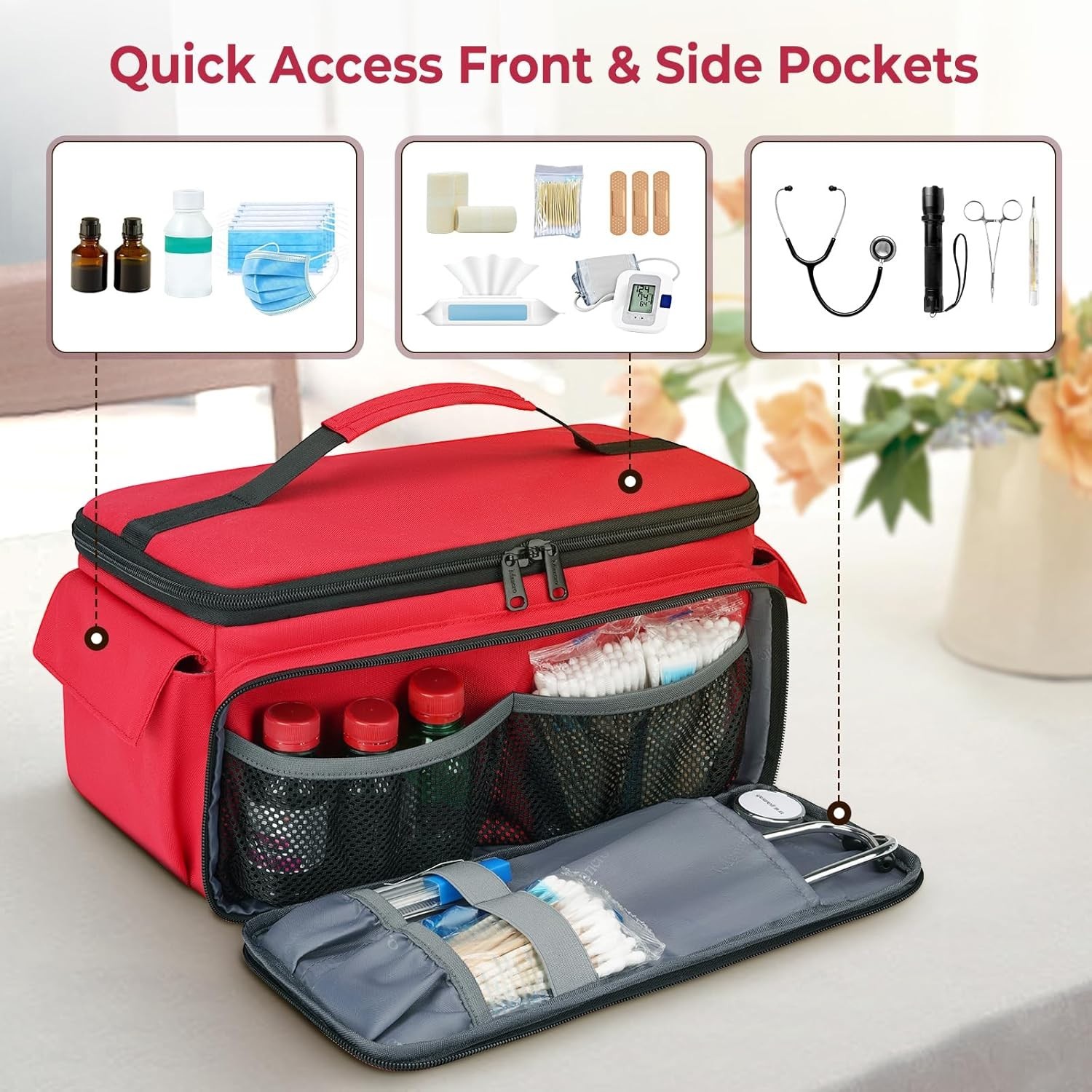 Medical Bag for Nurses & EMT – Multi-Pocket First Aid Travel Organizer – Empty