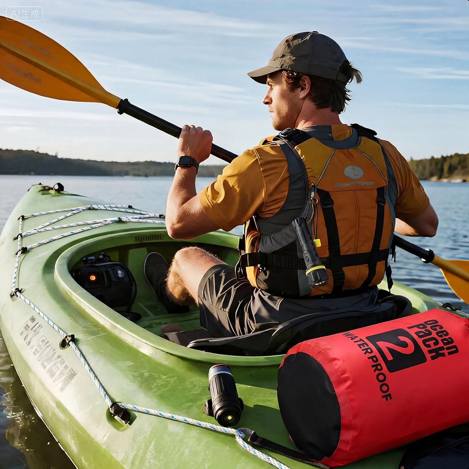 Boat Safety Kit Waterproof Dry Bag LED Flashlight Survival Whistle Float Line