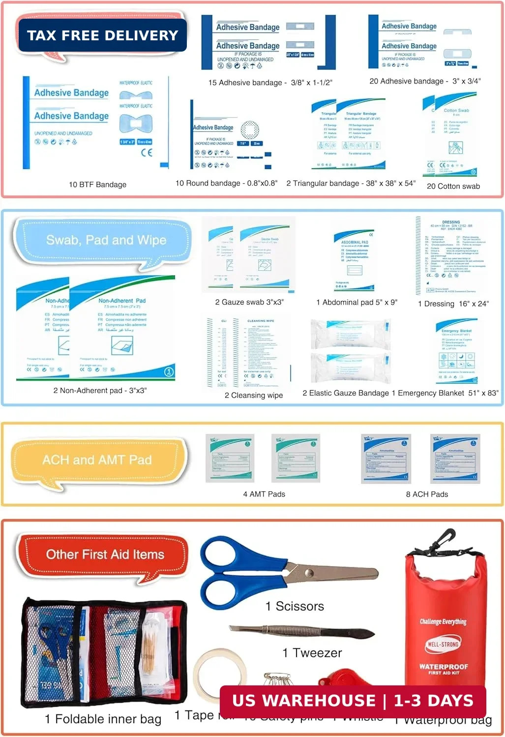 Emergency First Aid Kit for Boating & Marine Safety Waterproof Medical Supplies