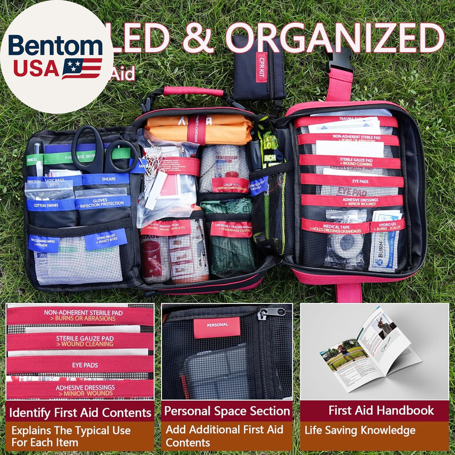 Comprehensive First Aid Kits, First Aid Trauma Kit with Labelled Compartments fo