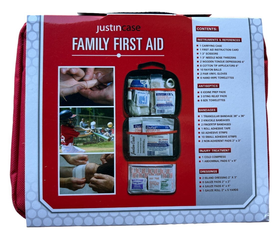 Justincase Family First Aid Kit For Home Car/Auto Travel Bag 125+ Items Sealed